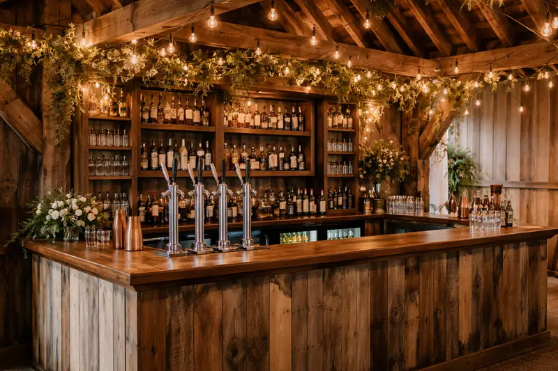Rustic bar hire at a Cotswolds barn wedding