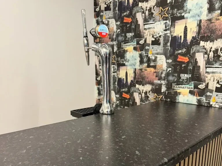 Amstel keg hire on a home bar in Alderley Edge, near Manchester