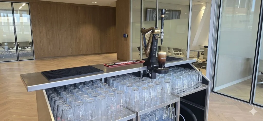 Guinness keg, stainless bar and glass hire at the News Building, London